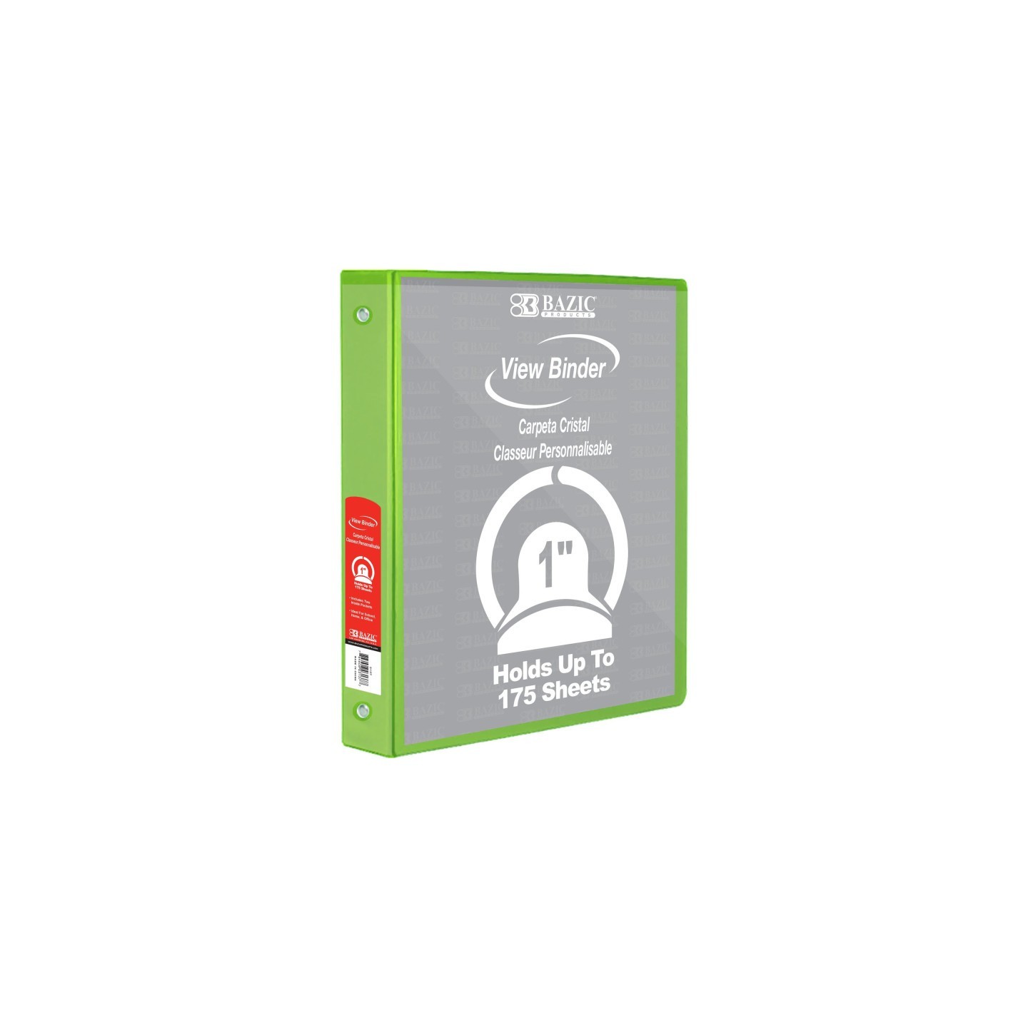 BAZIC Products® 3-Ring View Binder with 2 Pockets, 1", Lime Green