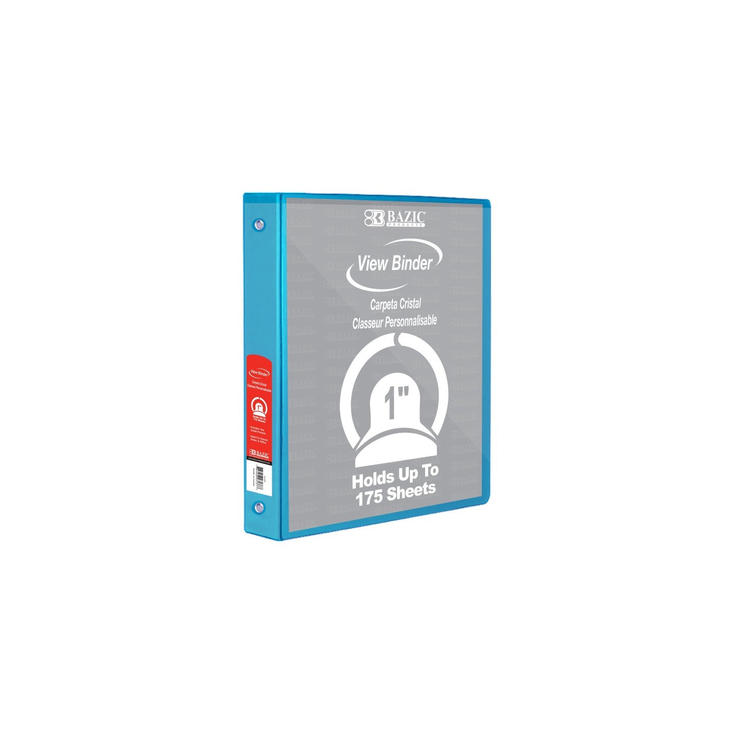BAZIC Products® 3-Ring View Binder with 2 Pockets, 1", Cyan