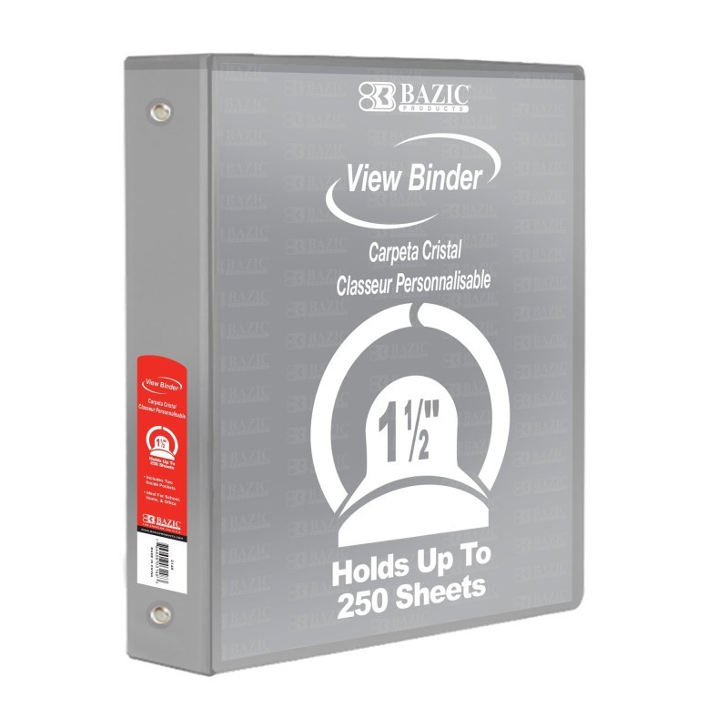 BAZIC Products® 3-Ring View Binder with 2 Pockets, 1.5", Gray