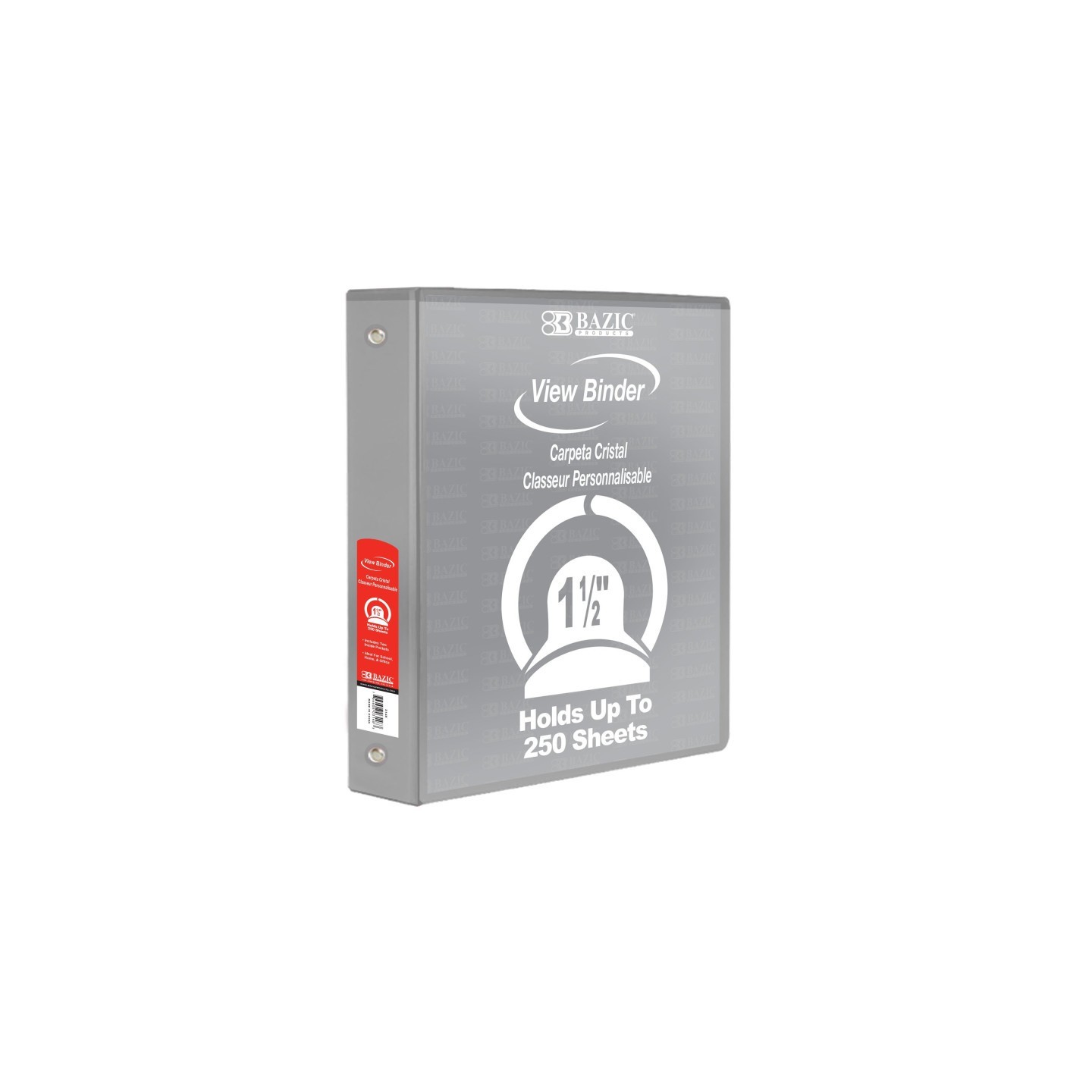 BAZIC Products® 3-Ring View Binder with 2 Pockets, 1.5", Gray