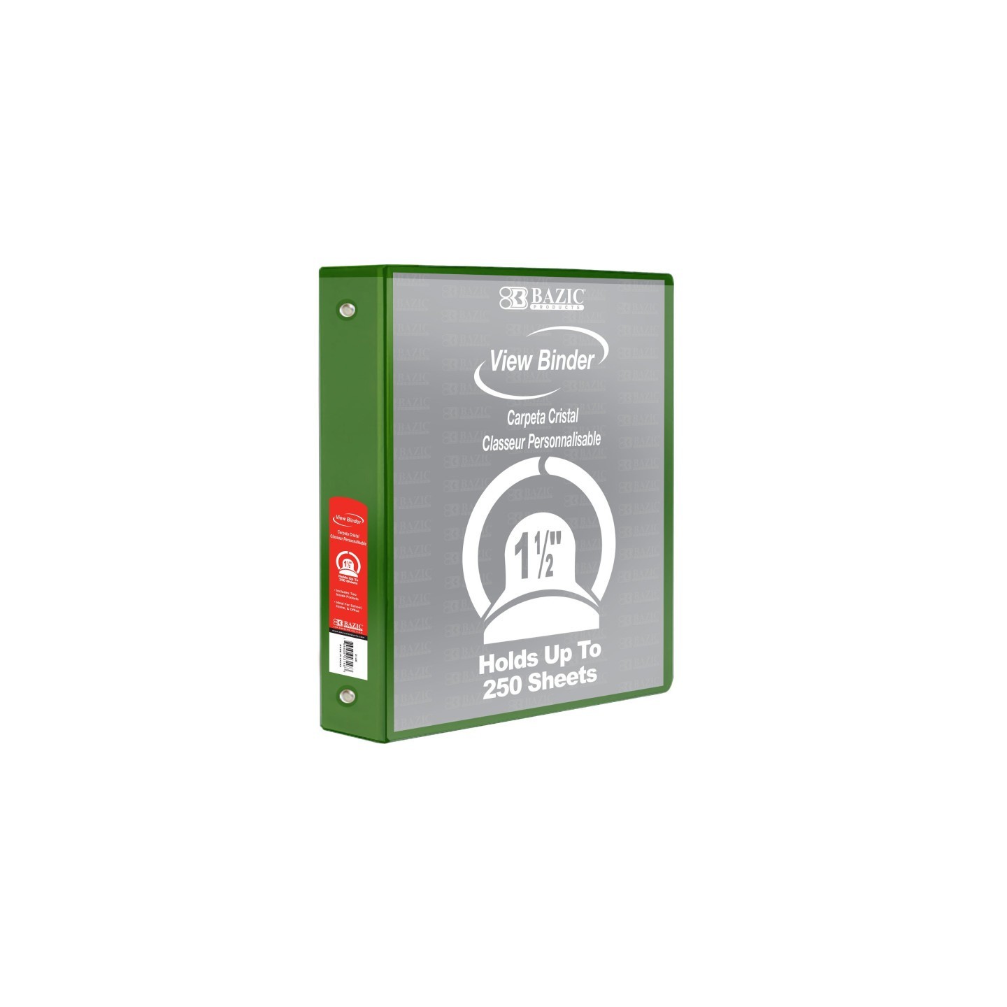 BAZIC Products® 3-Ring View Binder with 2 Pockets, 1.5", Green