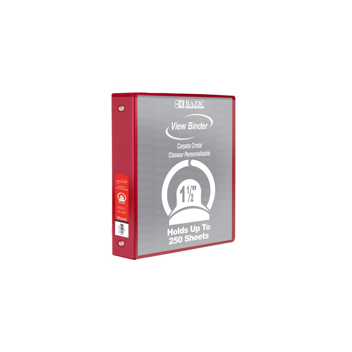 BAZIC Products® 3-Ring View Binder with 2 Pockets, 1.5", Red