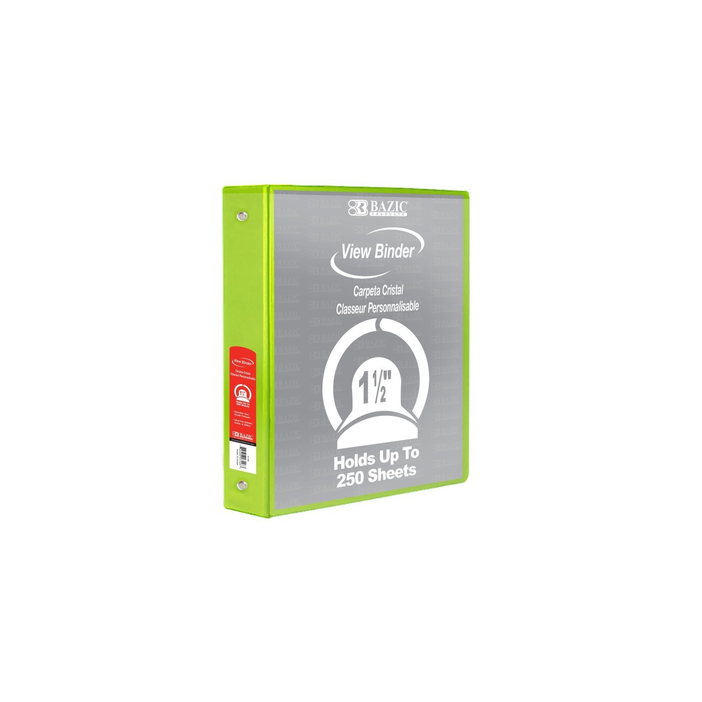 BAZIC Products® 3-Ring View Binder with 2 Pockets, 1.5", Lime Green