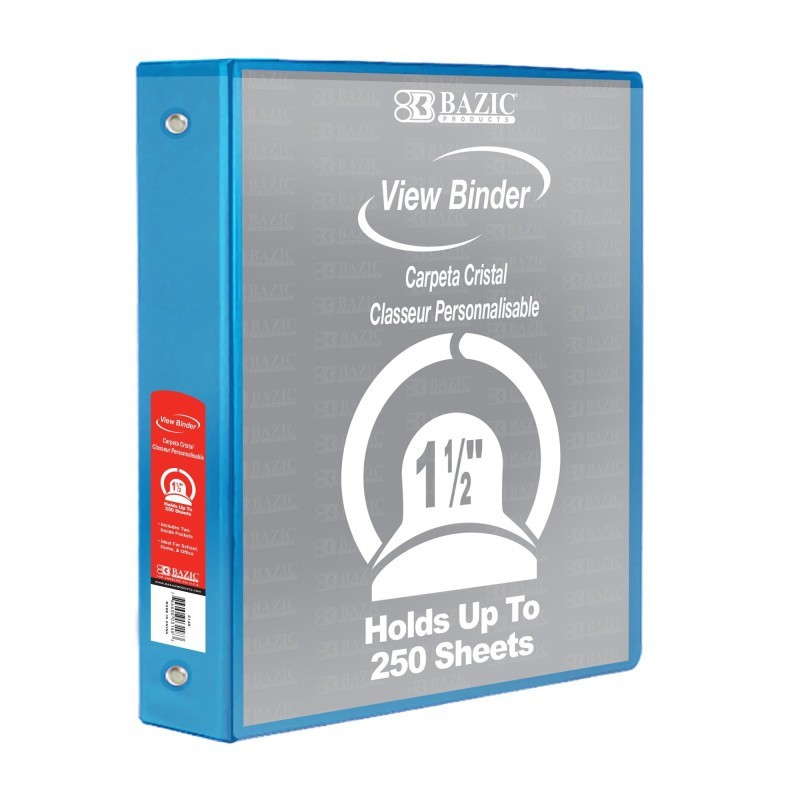 BAZIC Products® 3-Ring View Binder with 2 Pockets, 1.5", Cyan