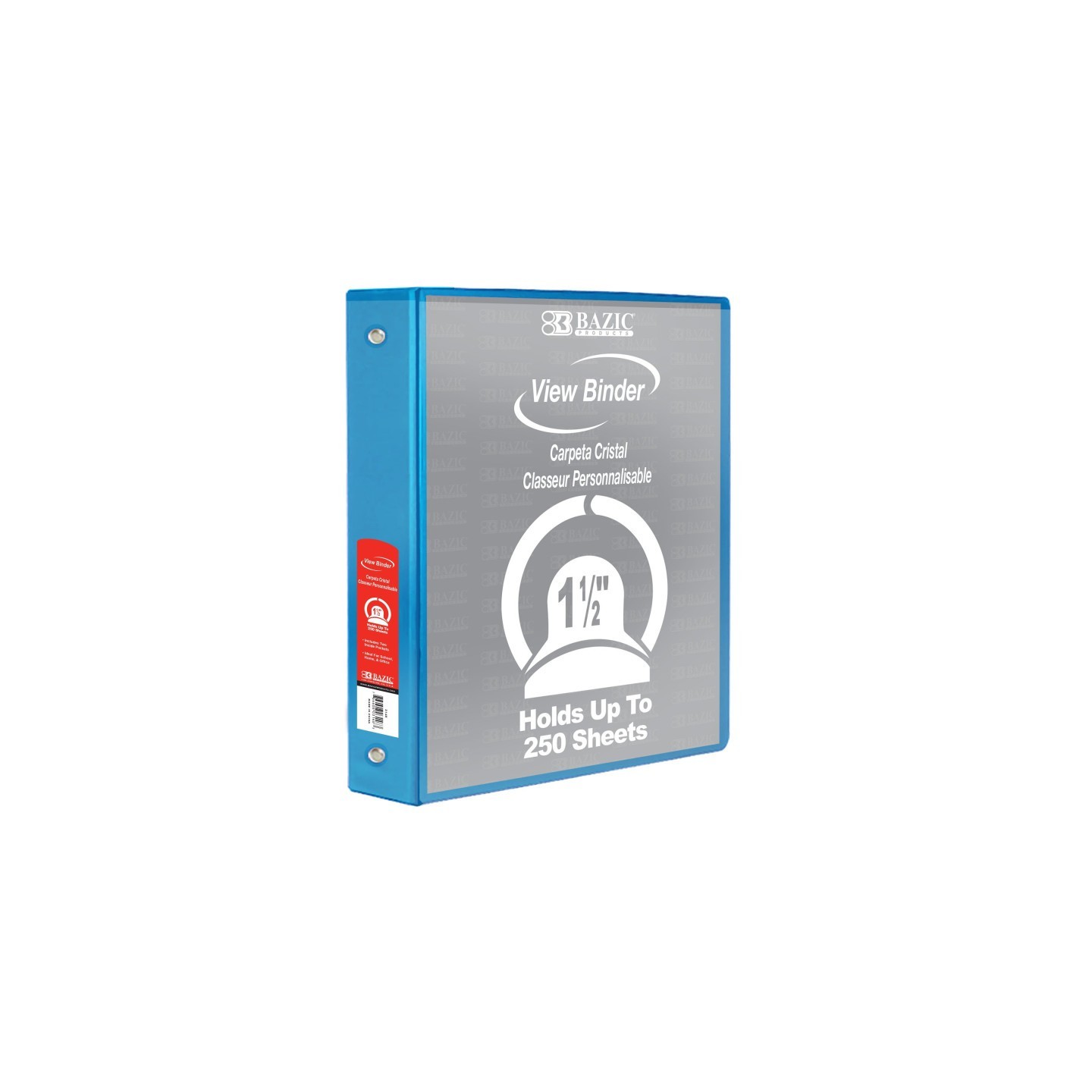 BAZIC Products® 3-Ring View Binder with 2 Pockets, 1.5", Cyan