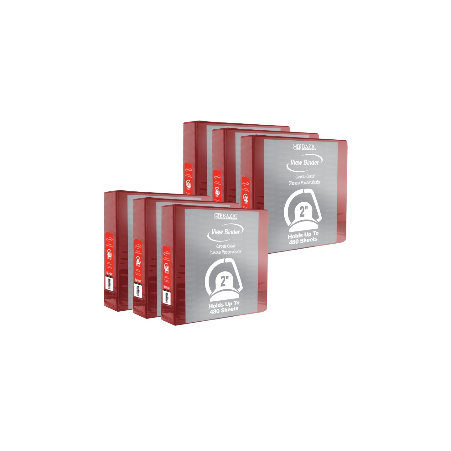 BAZIC Products® Slant D Ring View Binder with 2 Pockets, 2", Burgundy, Pack of 6