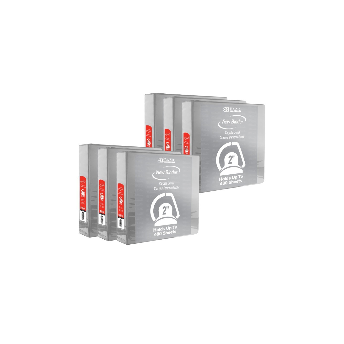 BAZIC Products® Slant D Ring View Binder with 2 Pockets, 2", Gray, Pack of 6