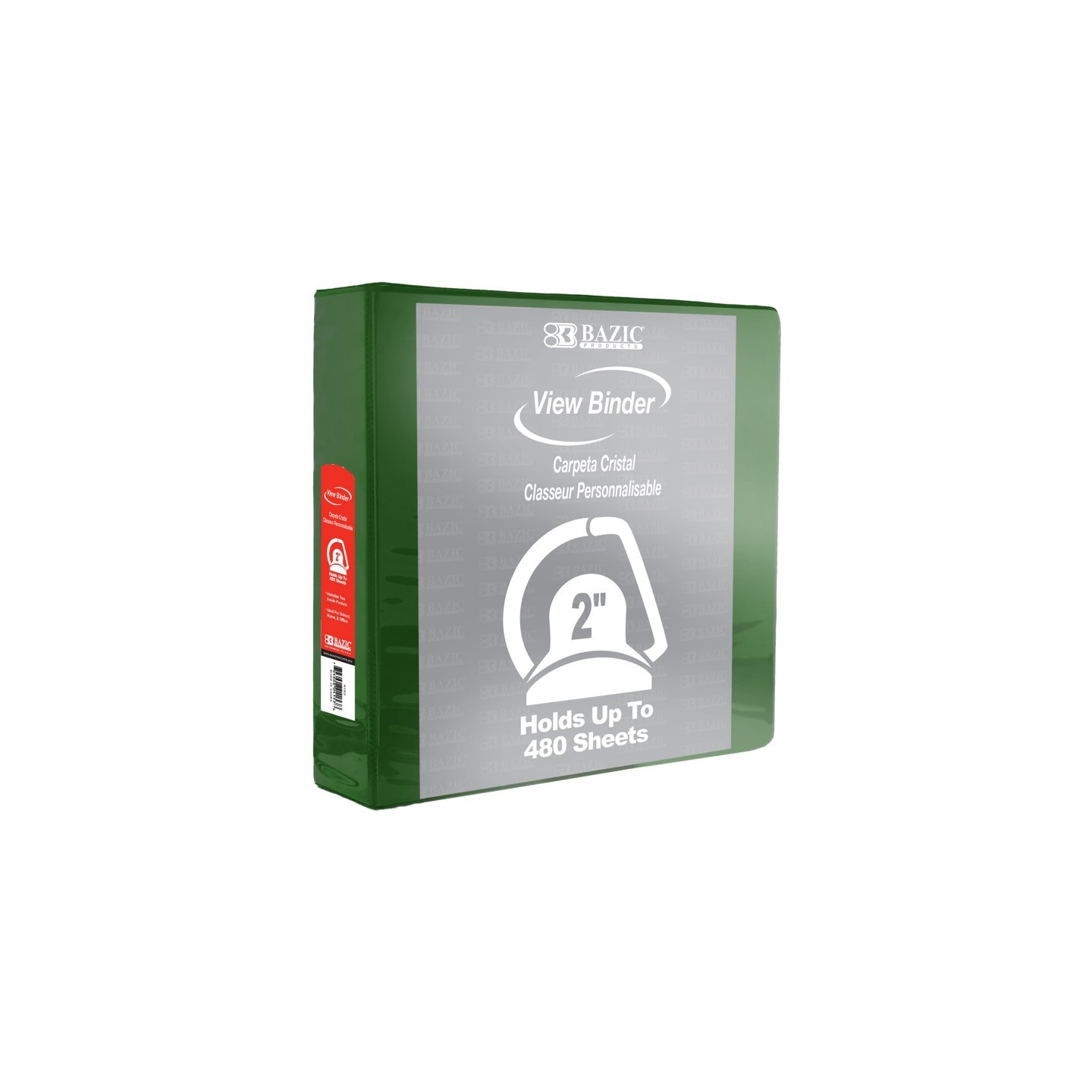 BAZIC Products® Slant D Ring View Binder with 2 Pockets, 2", Green
