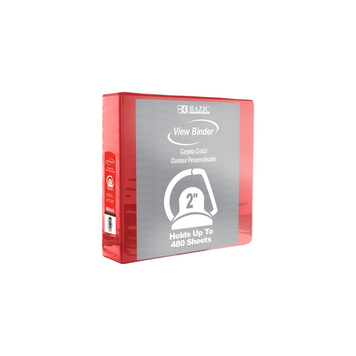 BAZIC Products® Slant D Ring View Binder with 2 Pockets, 2", Red