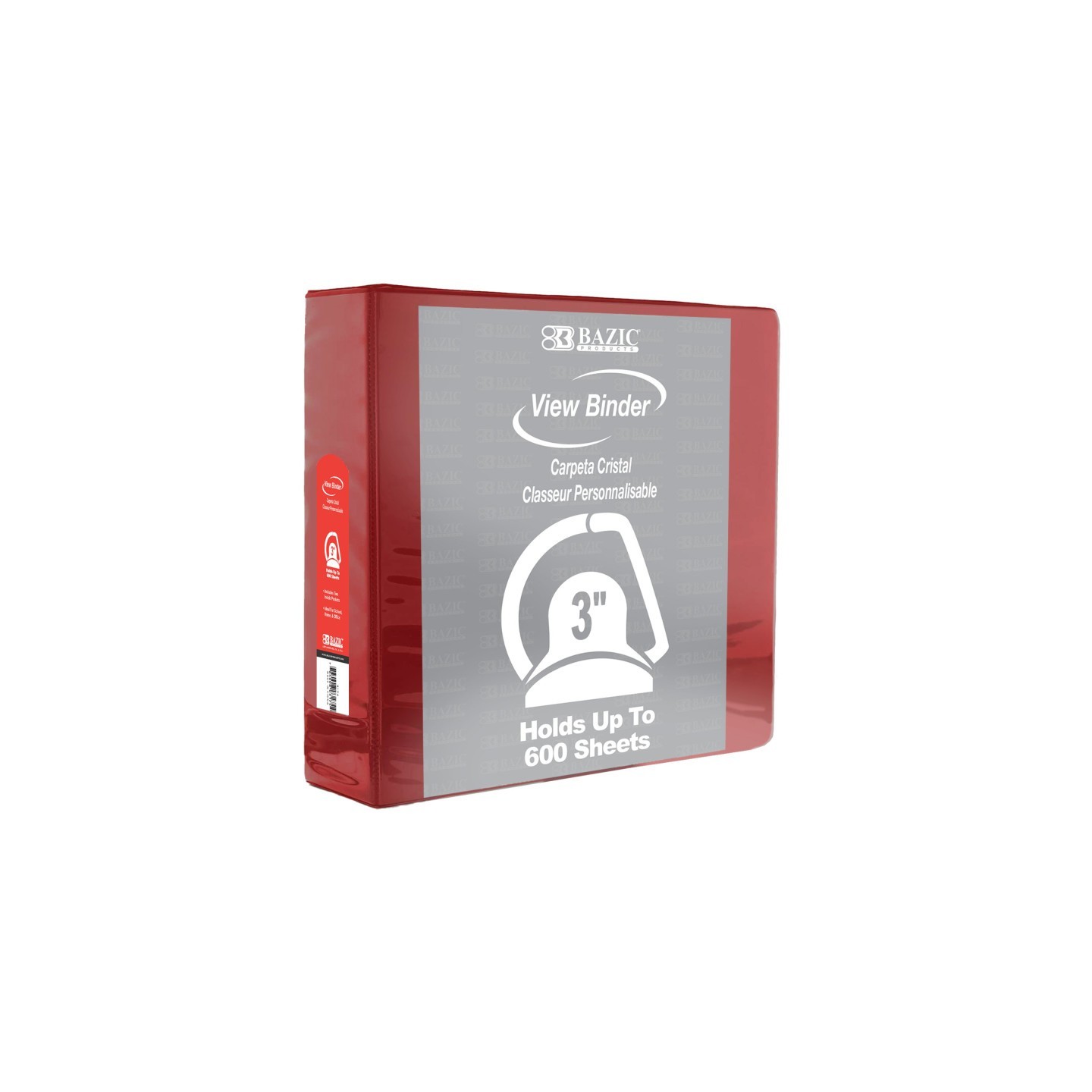 BAZIC Products® Slant D Ring View Binder with 2 Pockets, 3", Burgundy