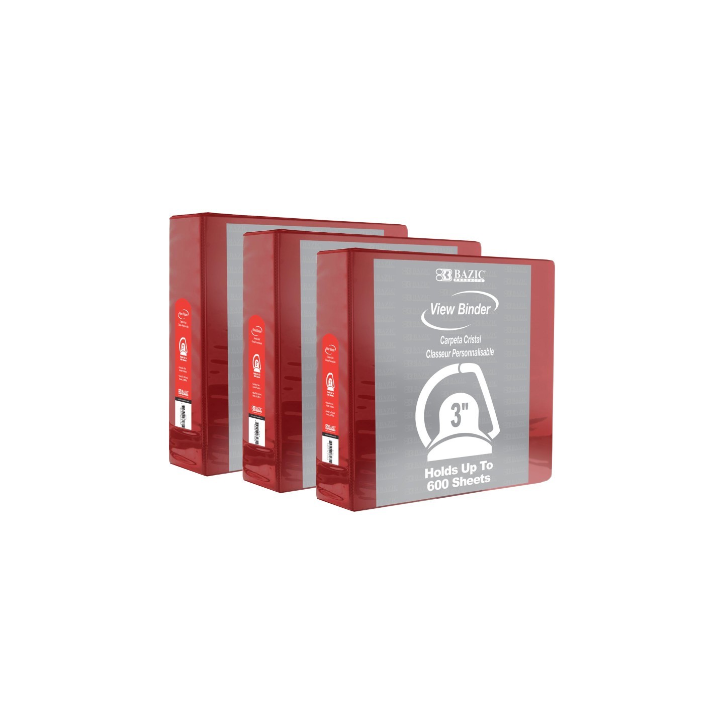 BAZIC Products® Slant D Ring View Binder with 2 Pockets, 3", Burgundy, Pack of 3
