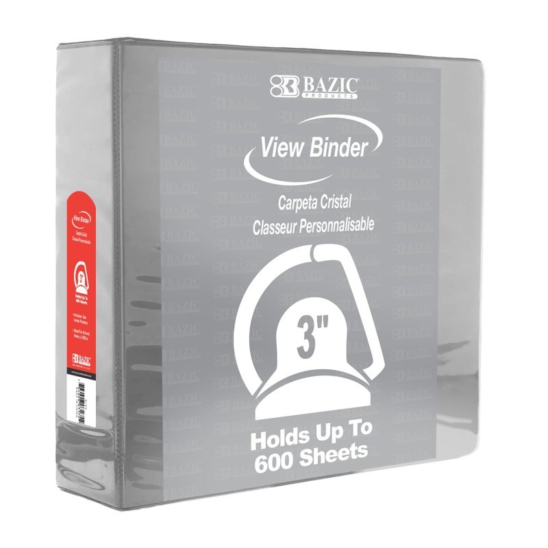 BAZIC Products® Slant D Ring View Binder with 2 Pockets, 3", Gray