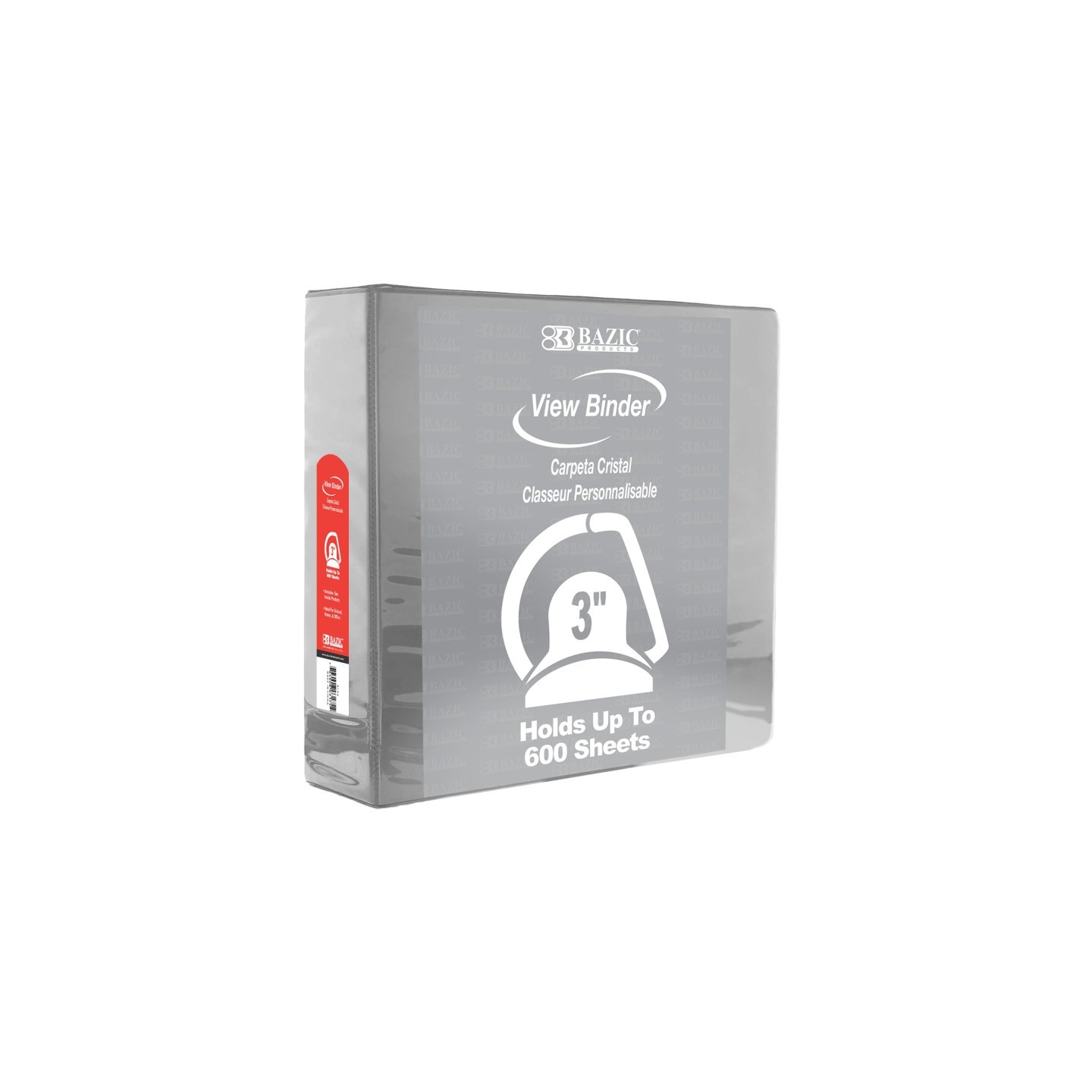 BAZIC Products® Slant D Ring View Binder with 2 Pockets, 3", Gray