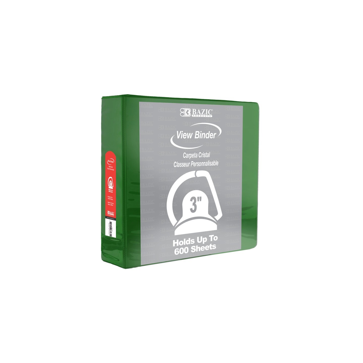 BAZIC Products® Slant D Ring View Binder with 2 Pockets, 3", Green