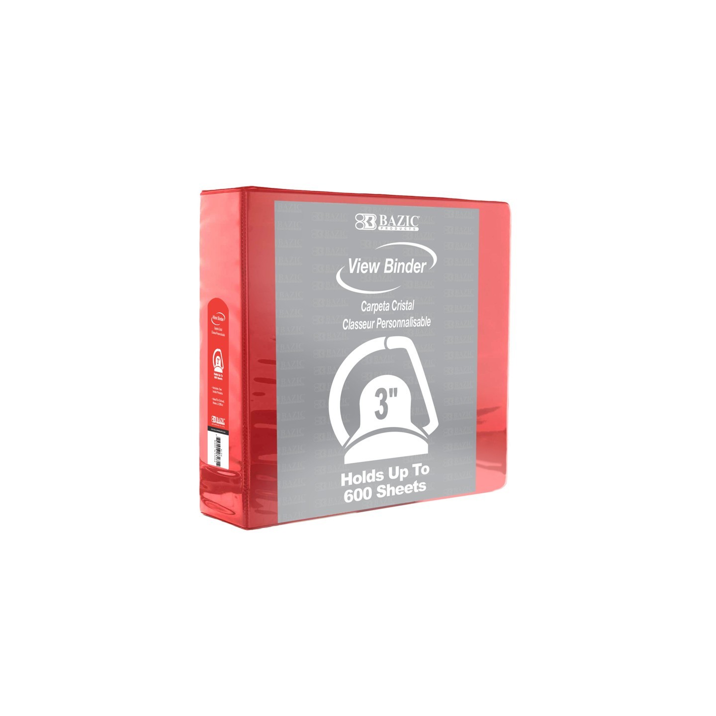 BAZIC Products® Slant D Ring View Binder with 2 Pockets, 3", Red