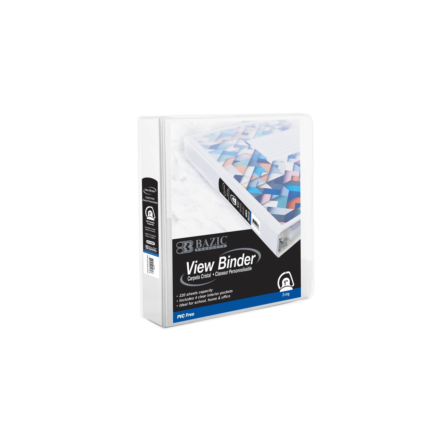 BAZIC Products® PVC-Free Slant-D Ring View Binder with 4-Pockets, 1", White