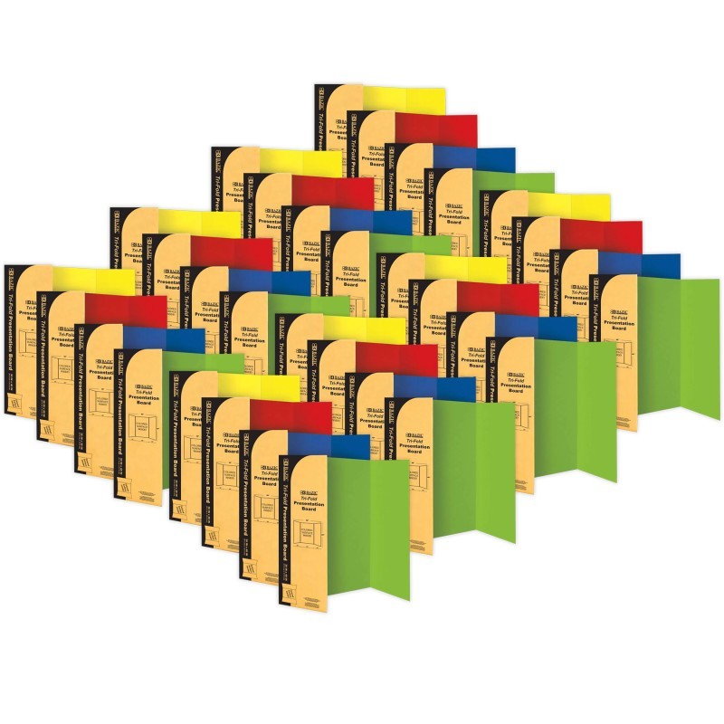 BAZIC Products® Tri-Fold Corrugated Presentation Board, 36" x 48", Assorted Colors, Pack of 24