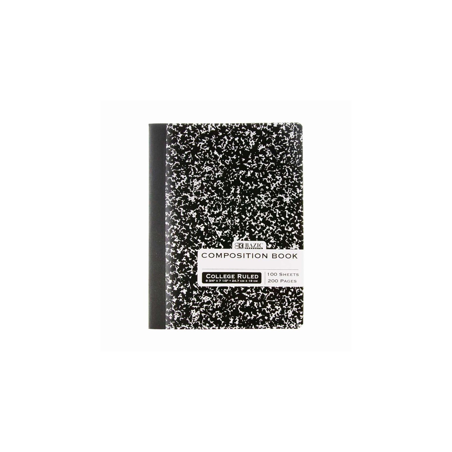 BAZIC Products® Composition Book, College Ruled, Black Marble, 100 Sheets