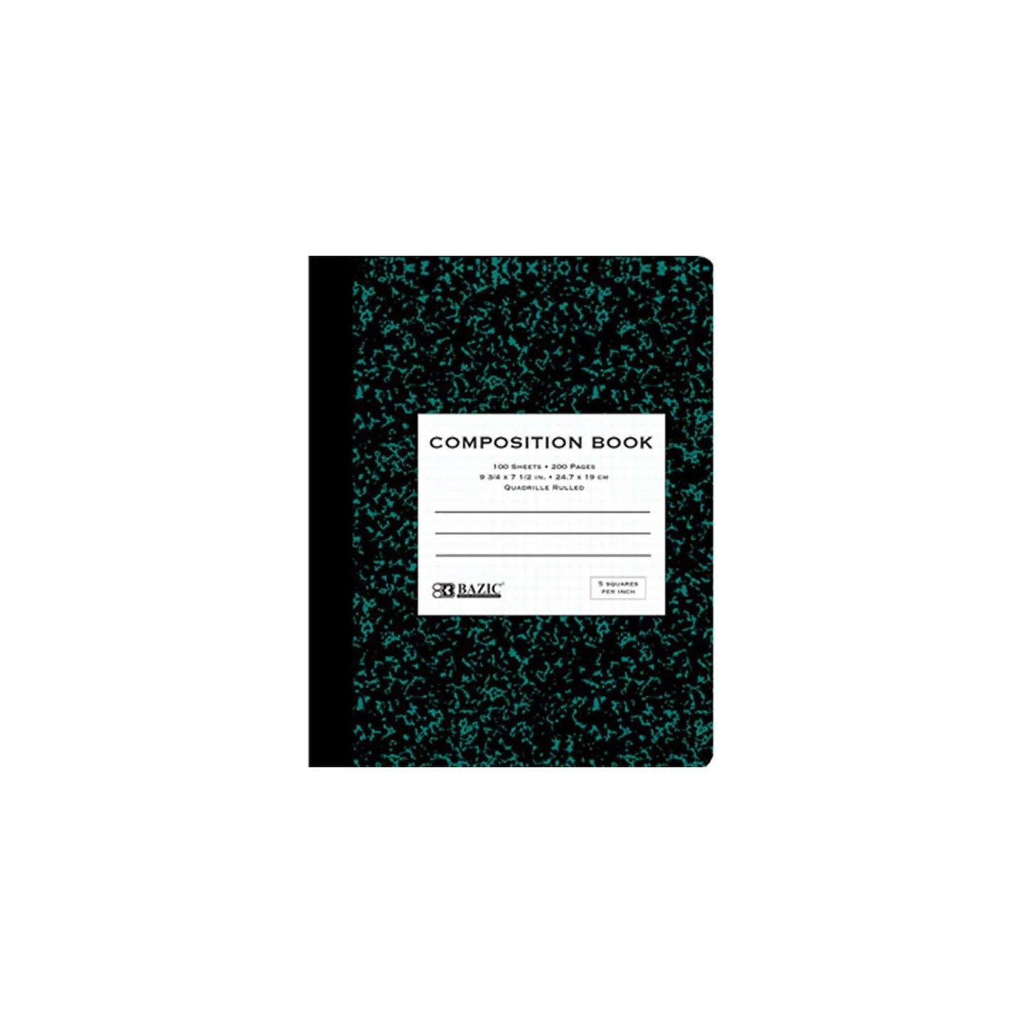 BAZIC Products® Premium Composition Book, 5-1" Quad-Ruled, Marble, 100 Sheets