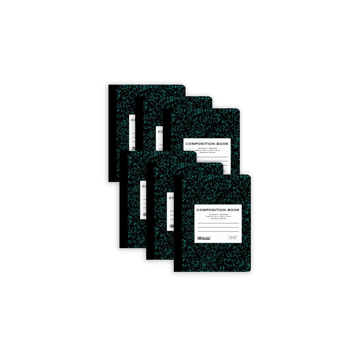 BAZIC Products® Premium Composition Book, 5-1" Quad-Ruled, Marble, 100 Sheets, Pack of 6