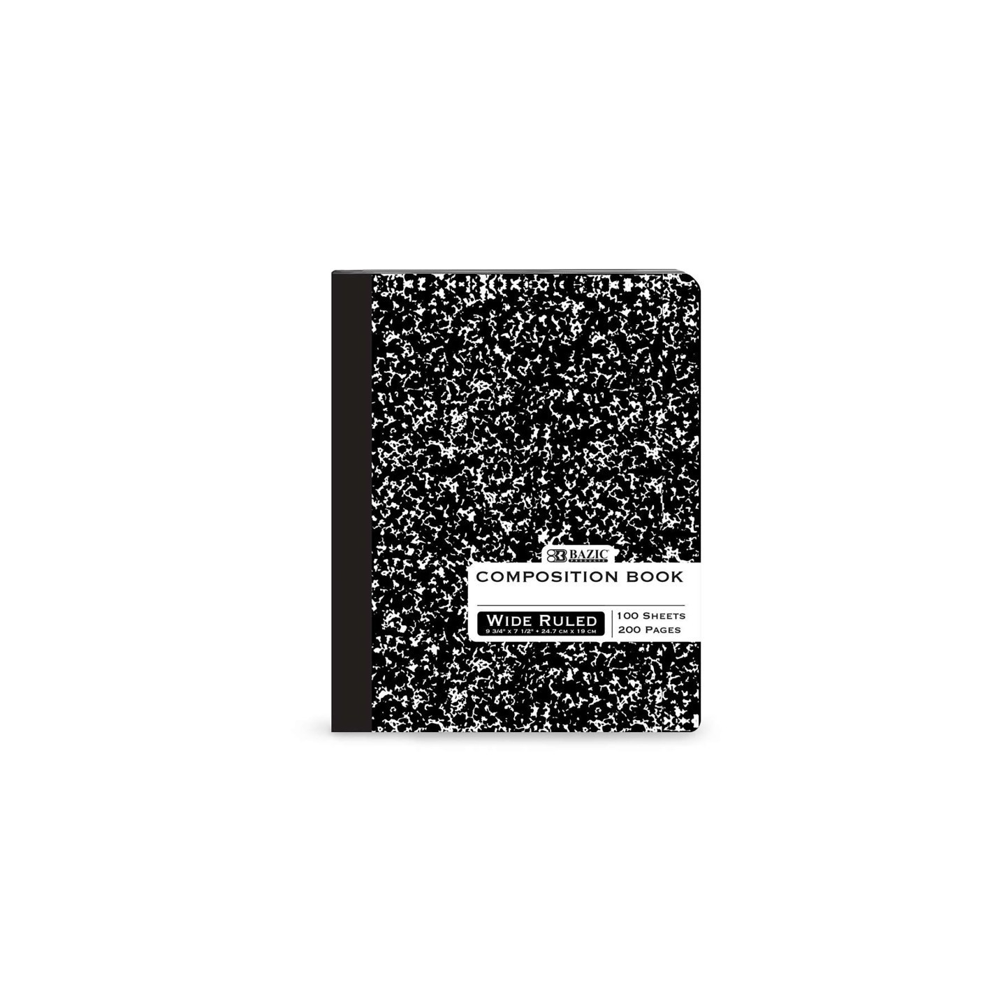 BAZIC Products® Composition Book, Wide Ruled, Black Marble, 100 Sheets