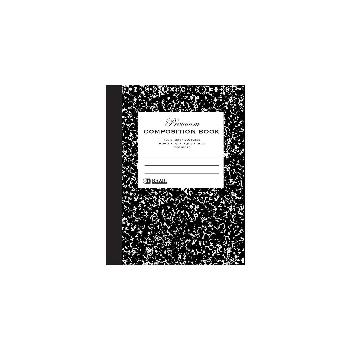 BAZIC Products® Premium Composition Book, Wide Ruled, Black Marble, 100 Sheets