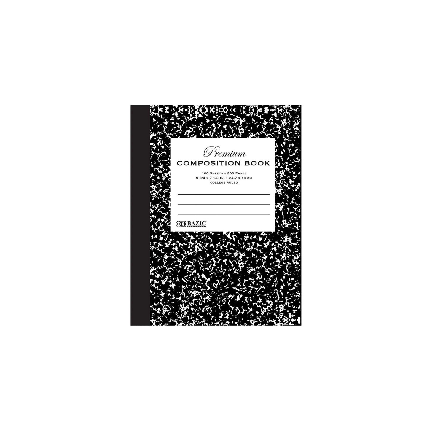 BAZIC Products® Premium Composition Book, College Ruled, Black Marble, 100 Sheets