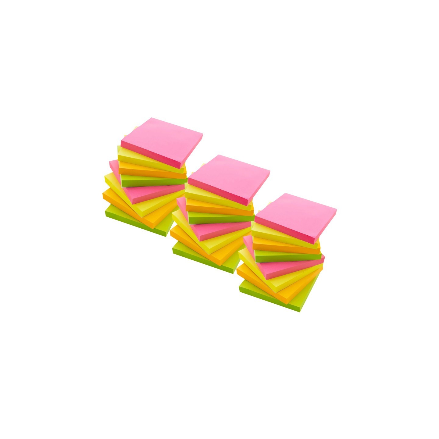 BAZIC Products® Stick On Notes, 3" x 3", Neon, 90 Sheets, 12 Per Pack, 3 Packs