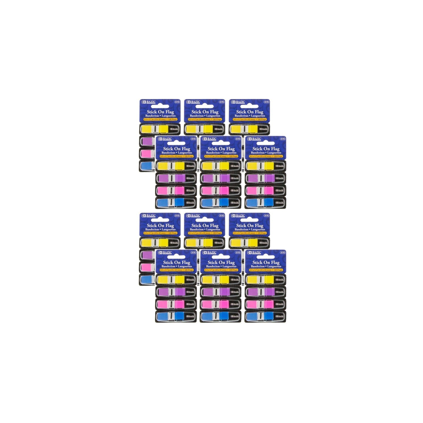 BAZIC Products® Neon Color Coding Flags with Dispenser, 120 Per Pack, 12 Packs
