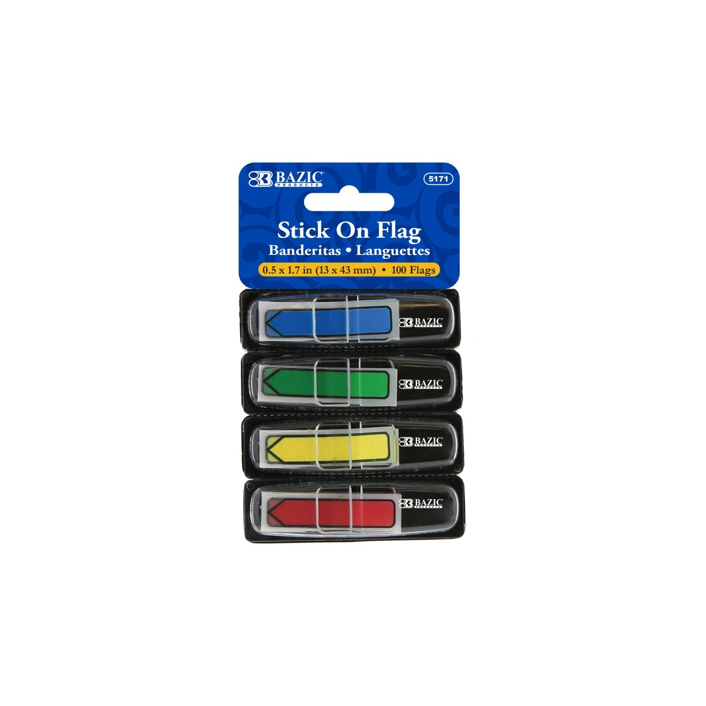 BAZIC Products® Neon Primary Color Printed Arrow Flags with Dispenser, 25 ct., 4/Pack