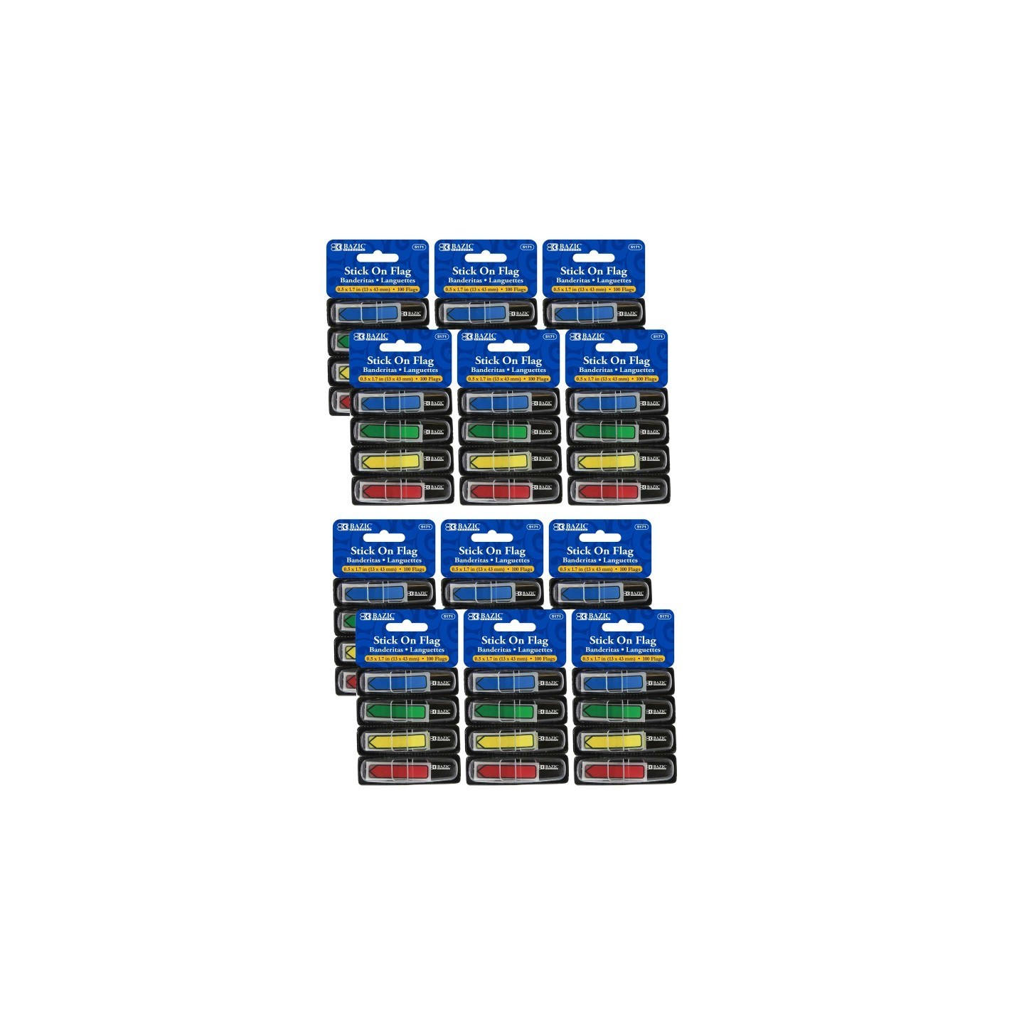 BAZIC Products® Neon Primary Color Printed Arrow Flags with Dispenser, 100 Per Pack, 12 Packs