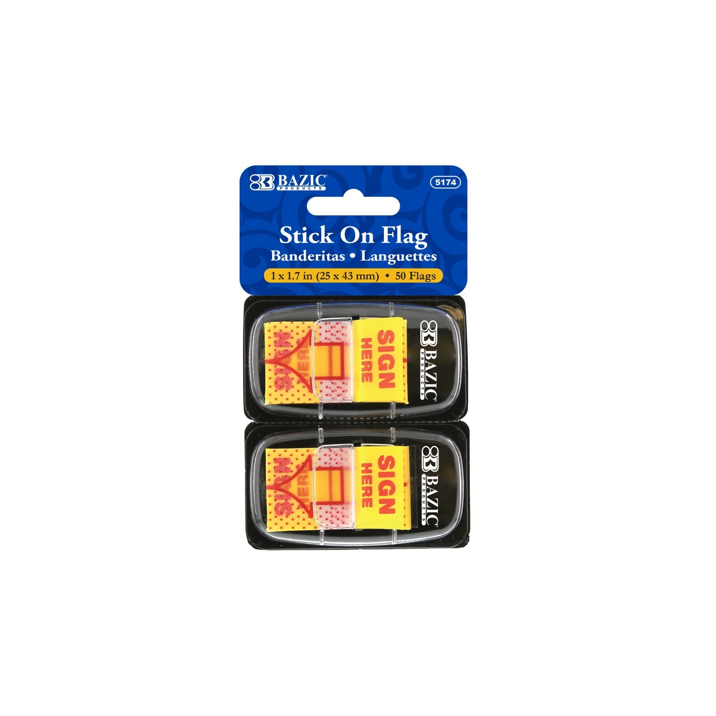 BAZIC Products® Yellow Color Printed Sign Here Flags with Dispenser, 25 ct., 2/Pack