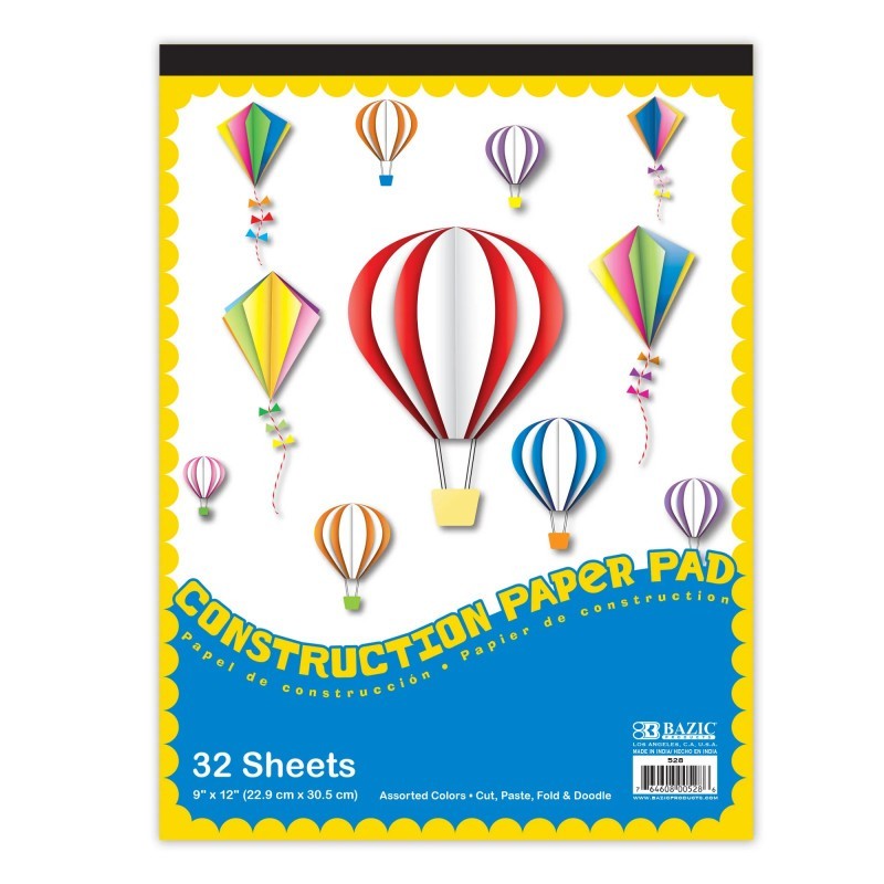 BAZIC Products® Construction Paper Pad, 9" x 12", 32 Sheets