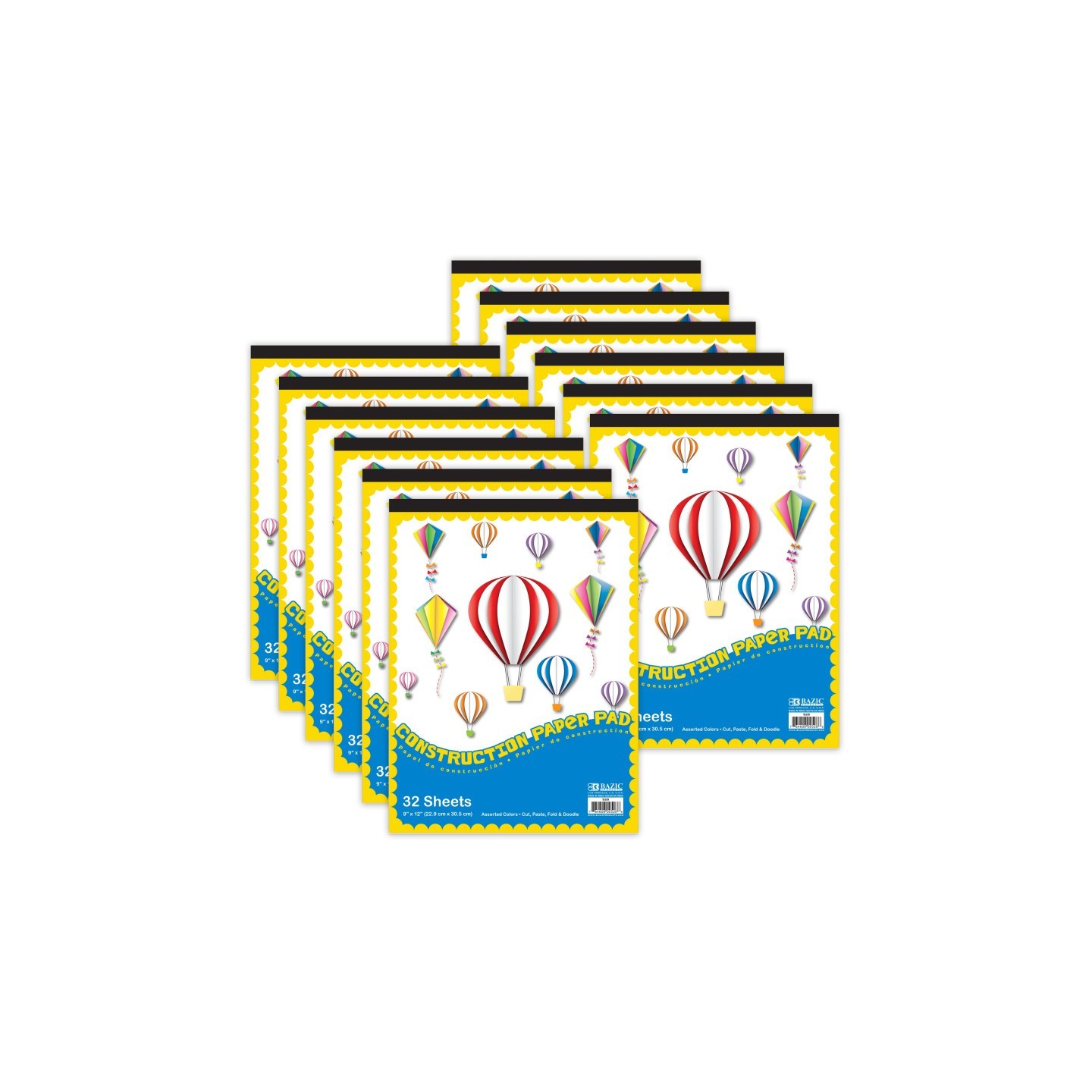 BAZIC Products® Construction Paper Pad, 9" x 12", 32 Sheets, Pack of 12