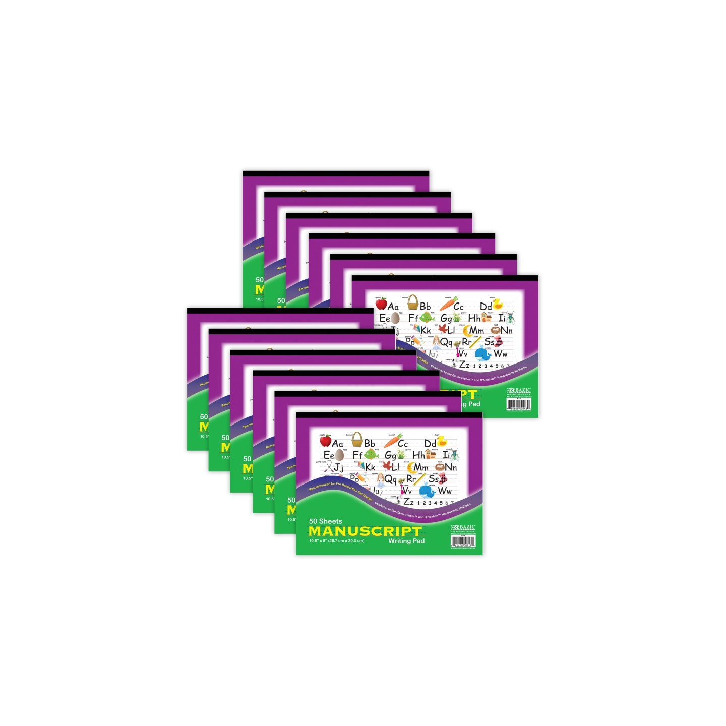 BAZIC Products® Manuscript Writing Pad, 10.5" x 8", 50 Sheets, Pack of 12