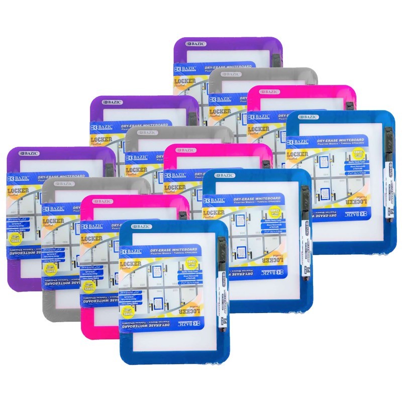 BAZIC Products® Magnetic Locker Dry Erase Board with Marker, 5" x 7", Assorted, Pack of 12