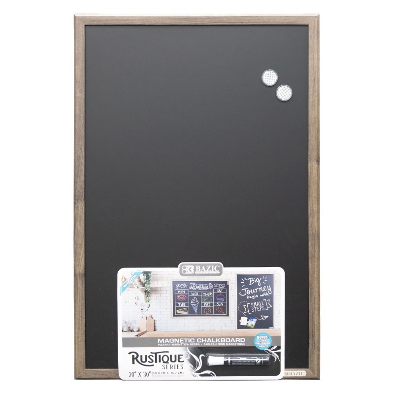 BAZIC Products® RUSTIQUE Wood Frame Magnetic Chalkboard, 20" x 30", Chalk Marker & Magnets