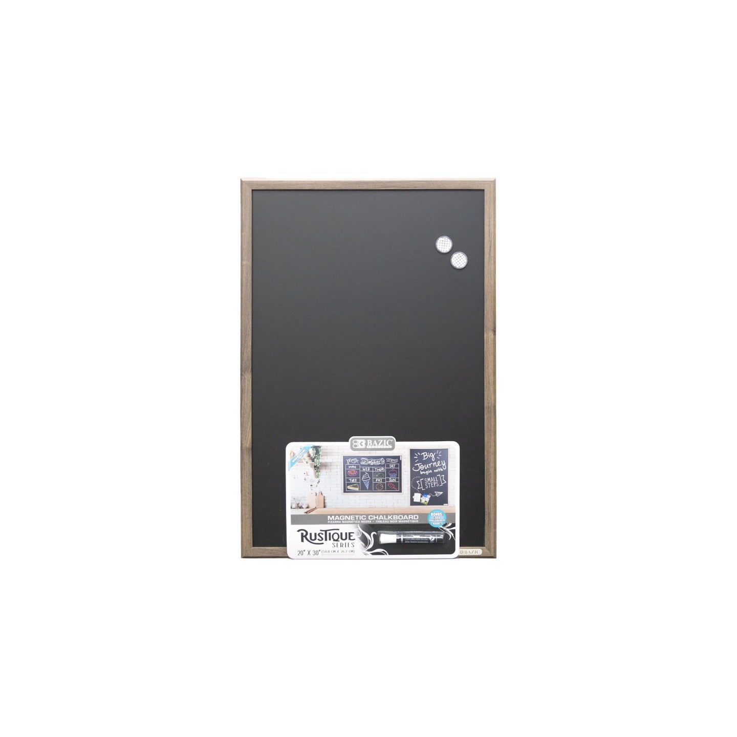 BAZIC Products® RUSTIQUE Wood Frame Magnetic Chalkboard, 20" x 30", Chalk Marker & Magnets