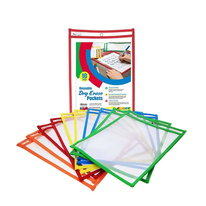 BAZIC Products® Reusable Dry Erase Pockets, Pack of 10
