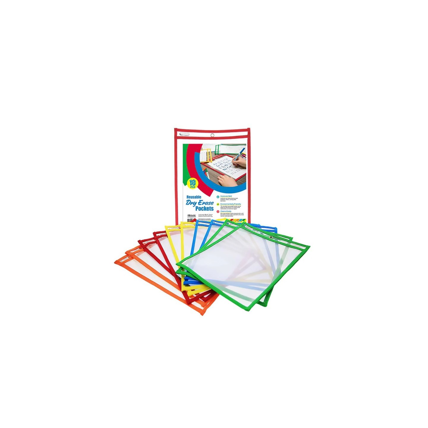 BAZIC Products® Reusable Dry Erase Pockets, Pack of 10