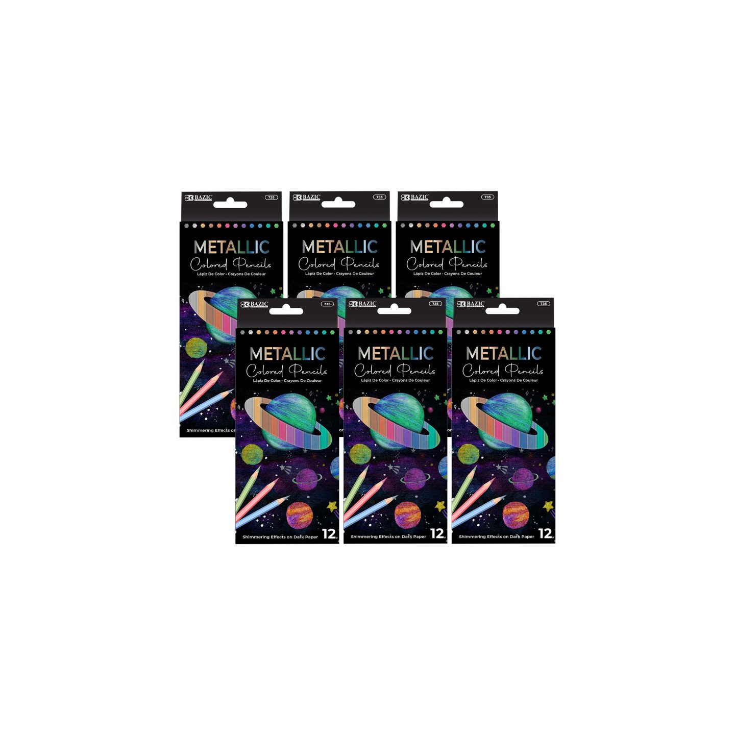 BAZIC Products® Metallic Colored Pencils, 12 Per Pack, 6 Packs