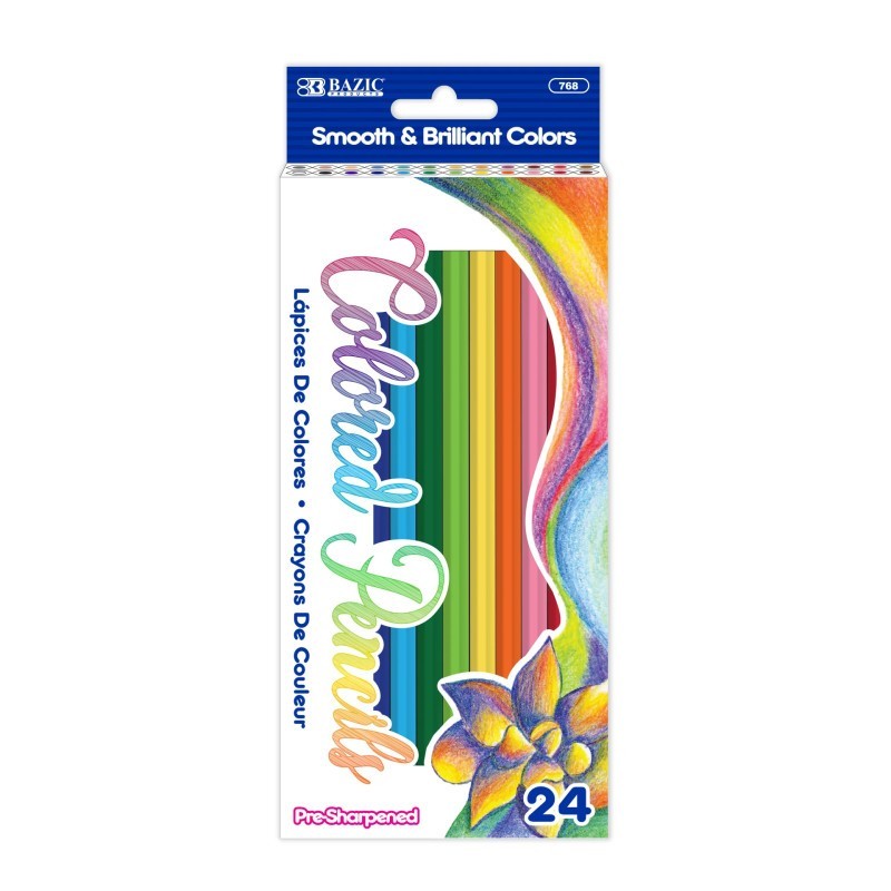 BAZIC Products® Colored Pencils, Assorted Colors, Pack of 24