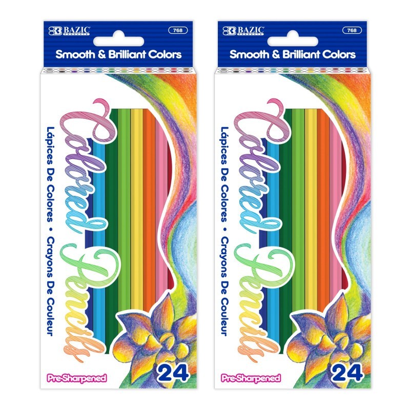 BAZIC Products® Colored Pencils, Assorted Colors, 24 Per Pack, 2 Packs
