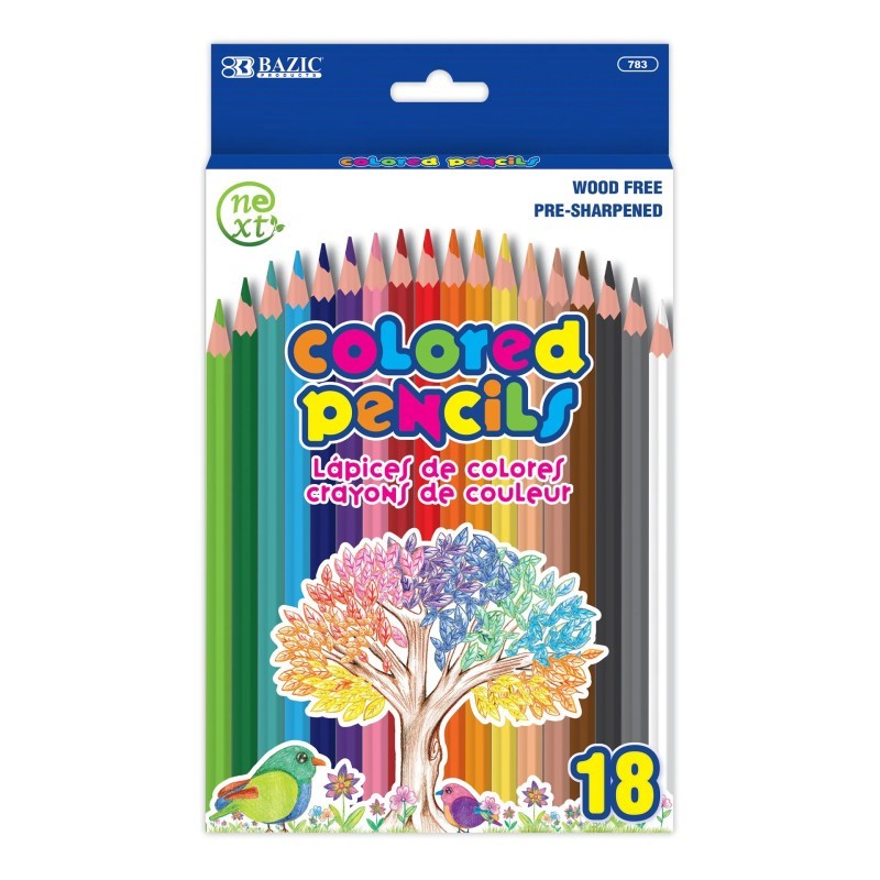 BAZIC Products® Next Colored Pencils, Assorted Colors, Pack of 18