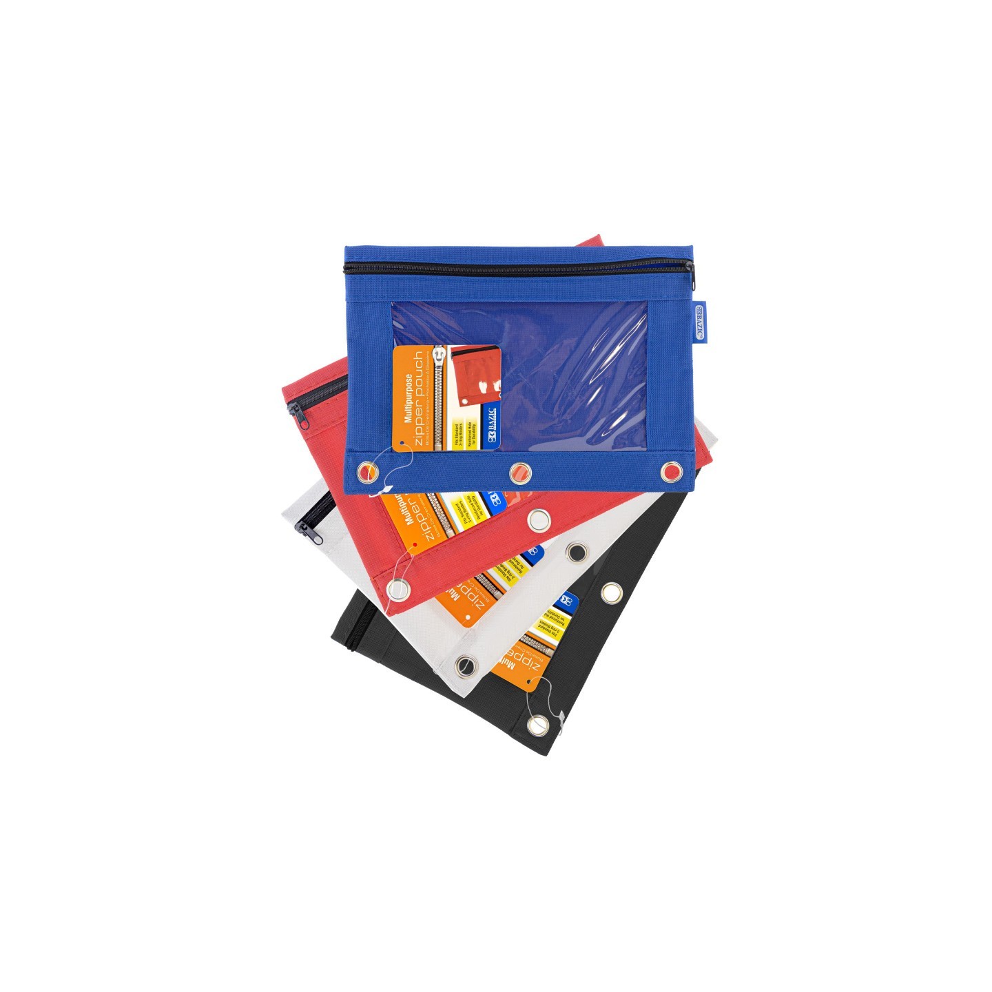 BAZIC Products® 3-Ring Pencil Pouch with Clear Window, Assorted, 1 Pouch