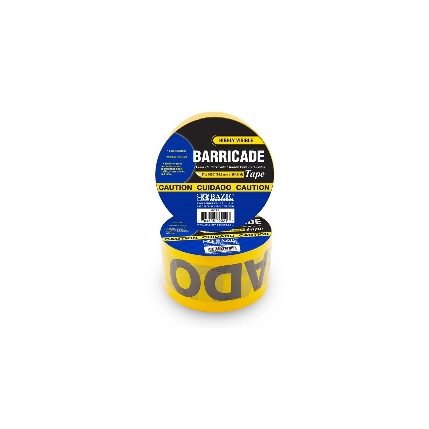 BAZIC Products® CAUTION Barricade Tape, Yellow, 3" x 1000'