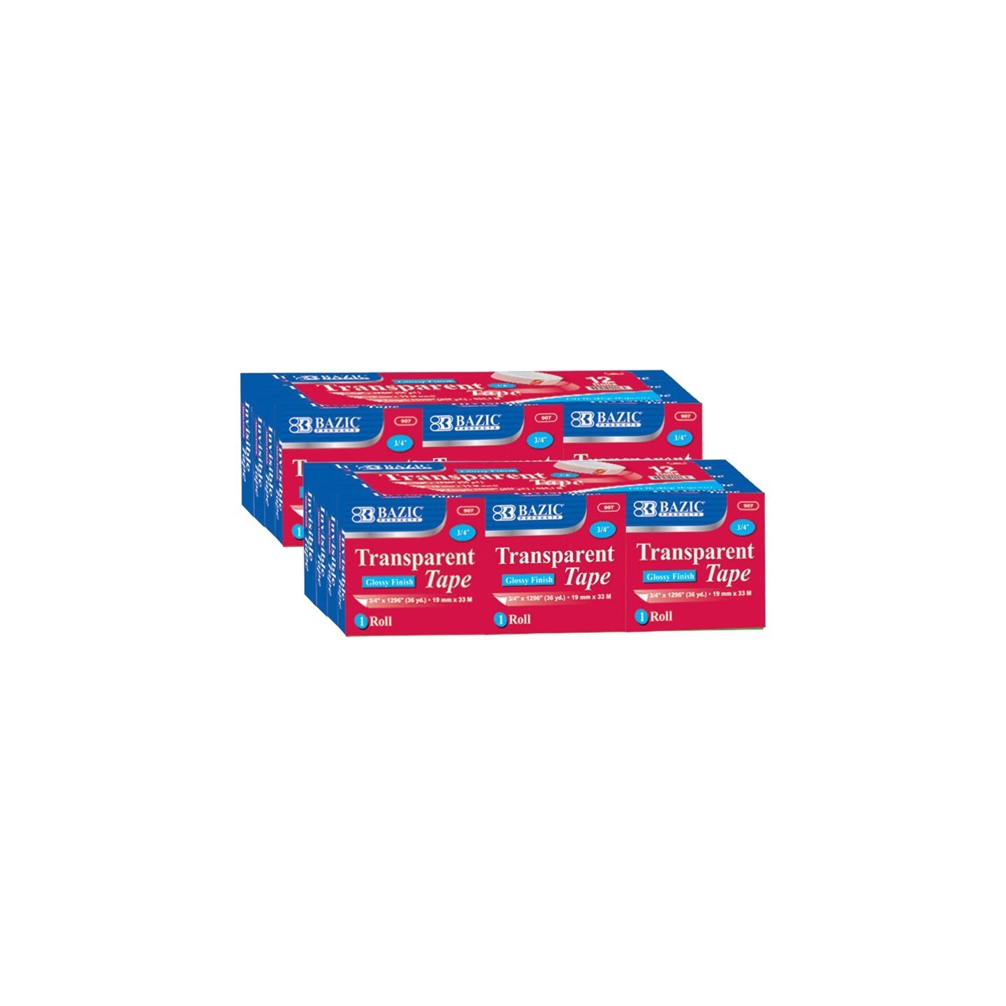 BAZIC Products® Tape Refill, Transparent Tape, 3/4" x 1296", 12 Per Pack, 2 Packs