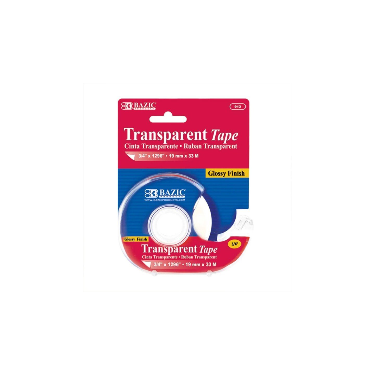 BAZIC Products® Transparent Tape with Dispenser, 3/4" x 1296"