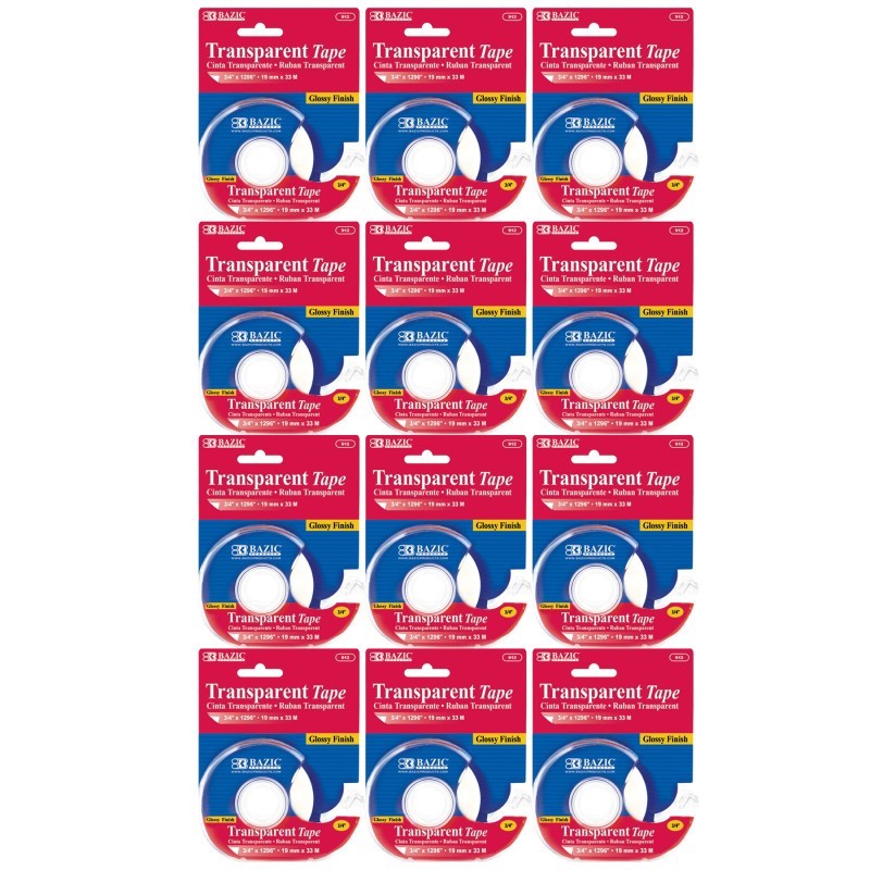 BAZIC Products® Transparent Tape with Dispenser, 3/4" x 1296", Pack of 12