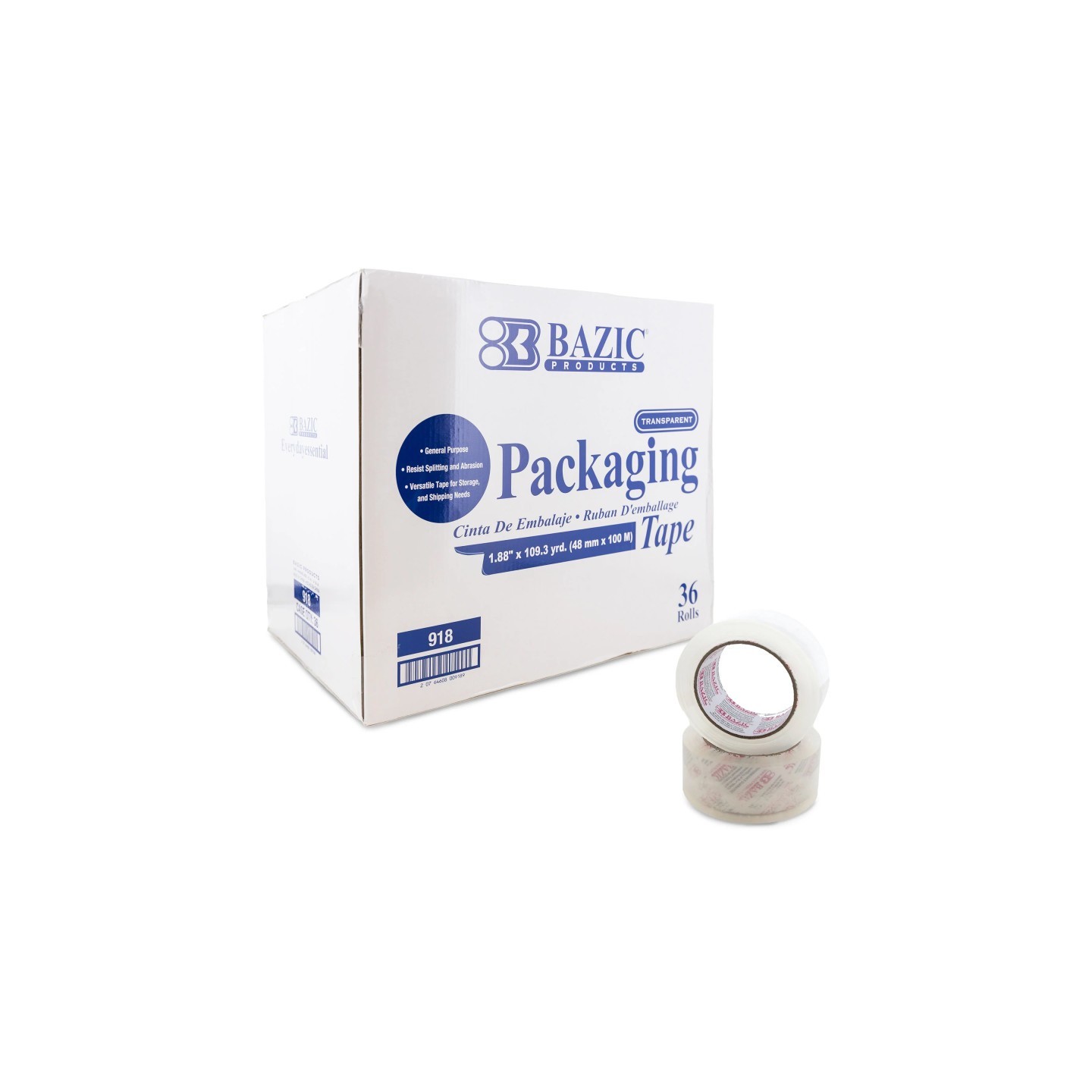 BAZIC Products® Industrial Clear Packing Tape, 1.88" x 109.3 Yards, Box of 36